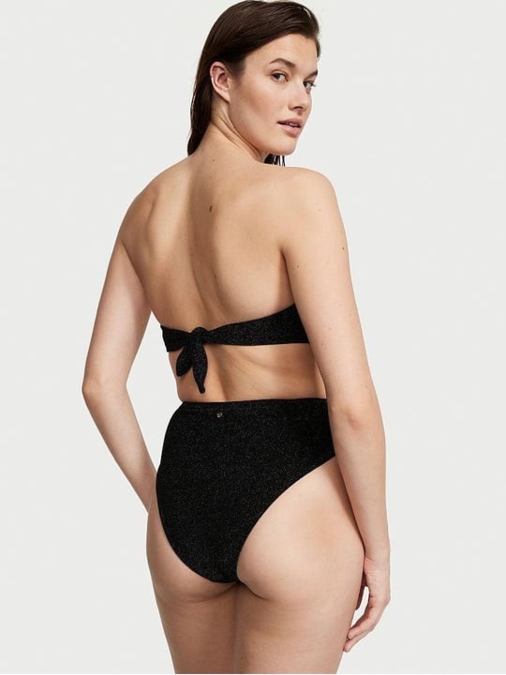 NWT Victoria's Secret Black Shimmer High-Waist Cheeky Bikini Bottom - Picture 2 of 7